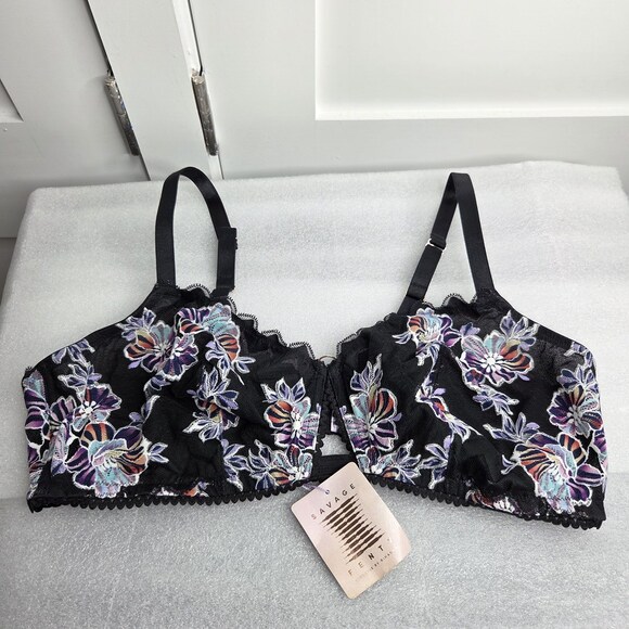Savage X Fenty Other - Savage X Fenty Zig Zag Zen Black & Floral Lace Bralette 3X NWT